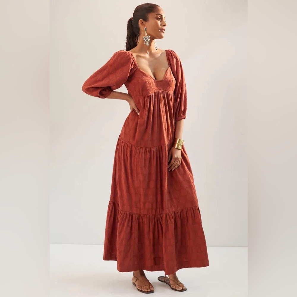 Anthropologie blossom maxi dress in red motif rust- 1X